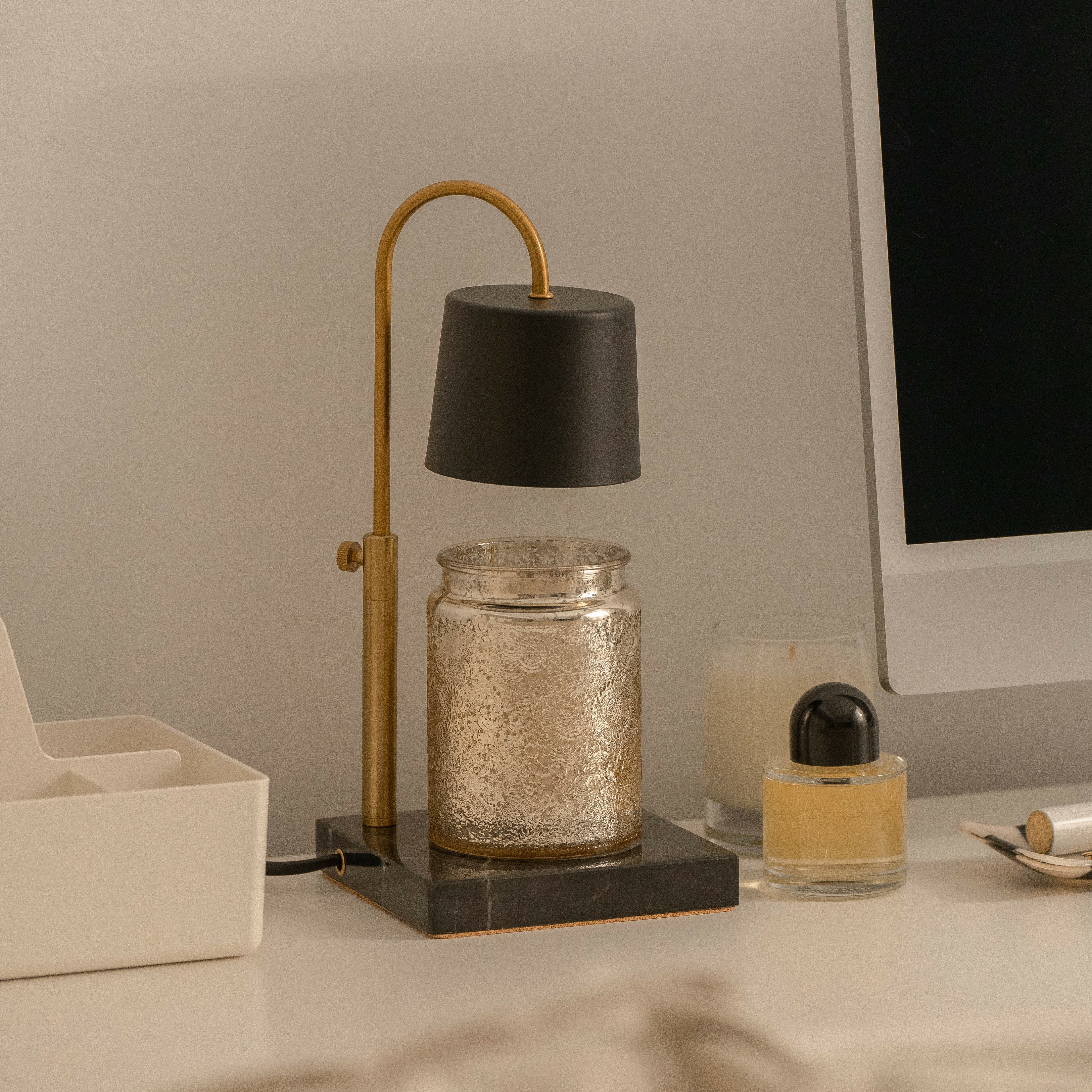 可調升降大理石款 (黑色／定時開關) 融蠟燈 香氛蠟燭暖燈 - HOOOME