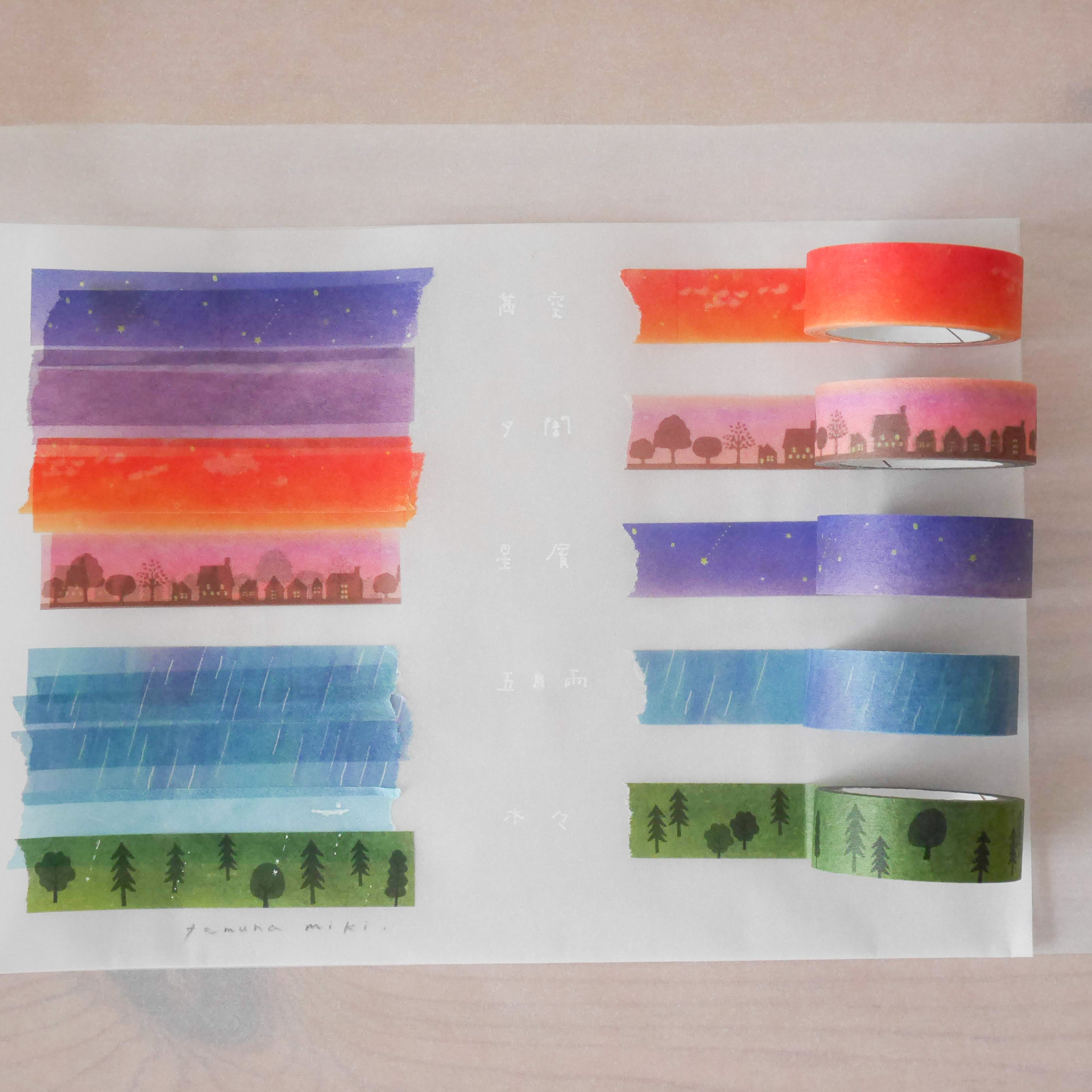 Kamiiso Washi Masking Tape－Miki Tamura 5-color Series (Japanese Stationery Brand)
