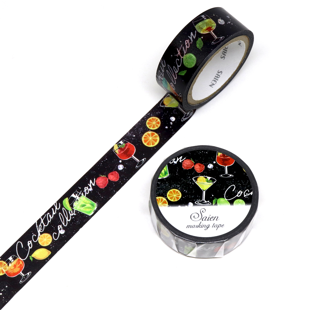 Kamiiso Washi Masking Tape－Saien Cocktail Collection 15mm x 5m Series (Japanese Stationery Brand)