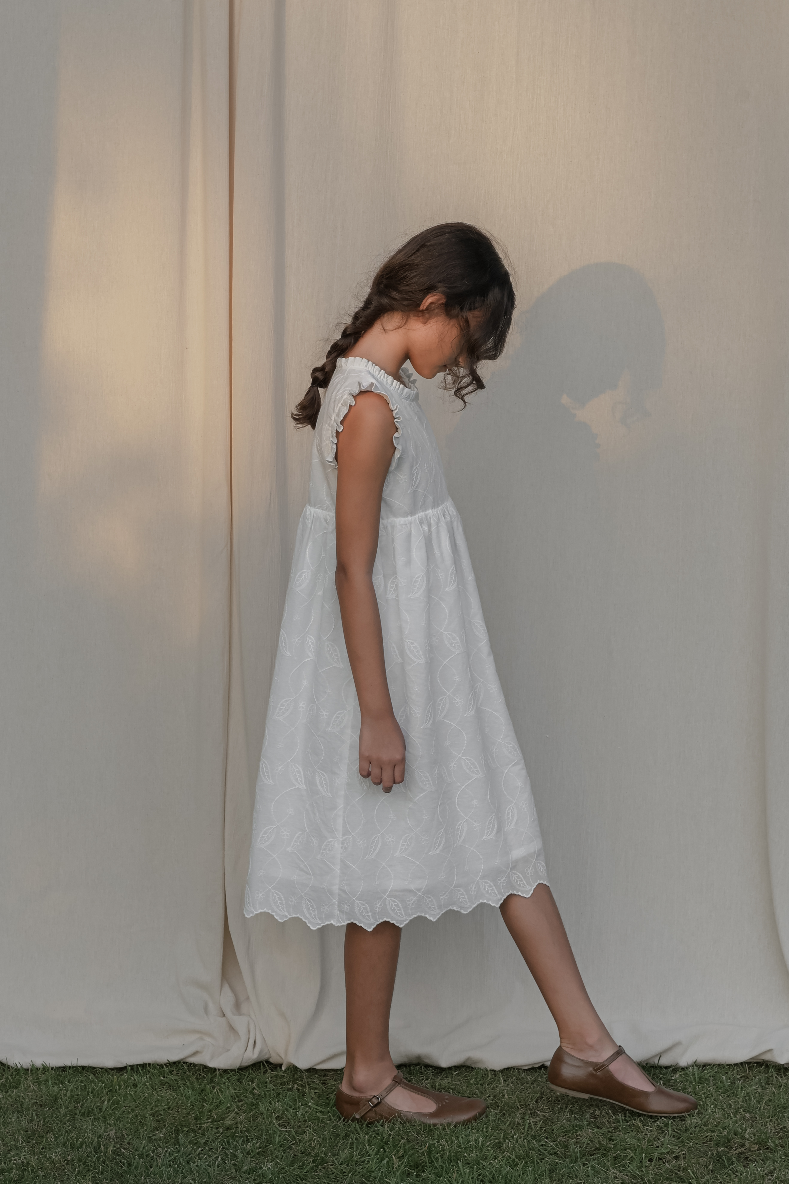 MINIMOM - Avril Dress（White Flower Embroidery）