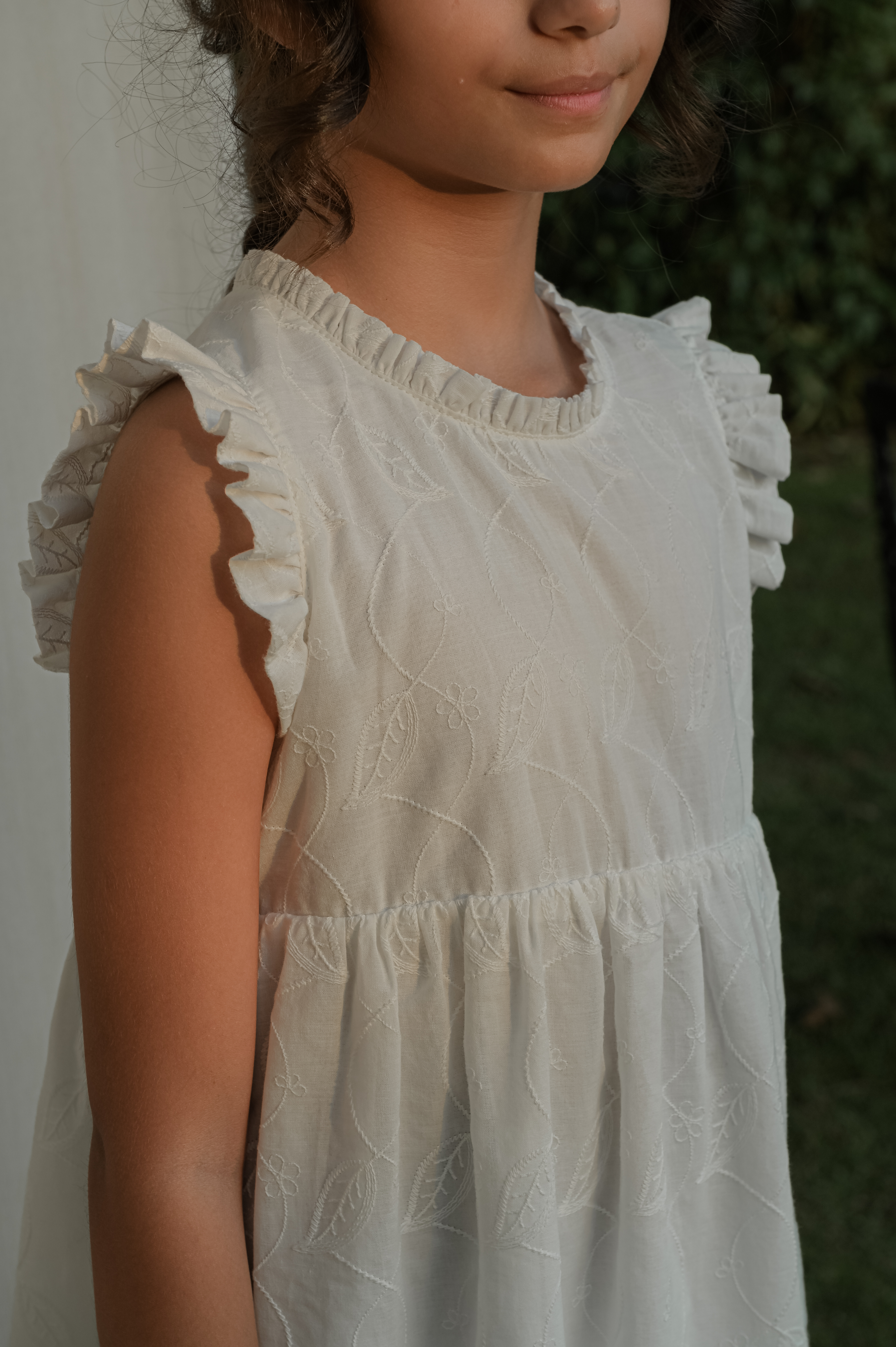 MINIMOM - Avril Dress（White Flower Embroidery）
