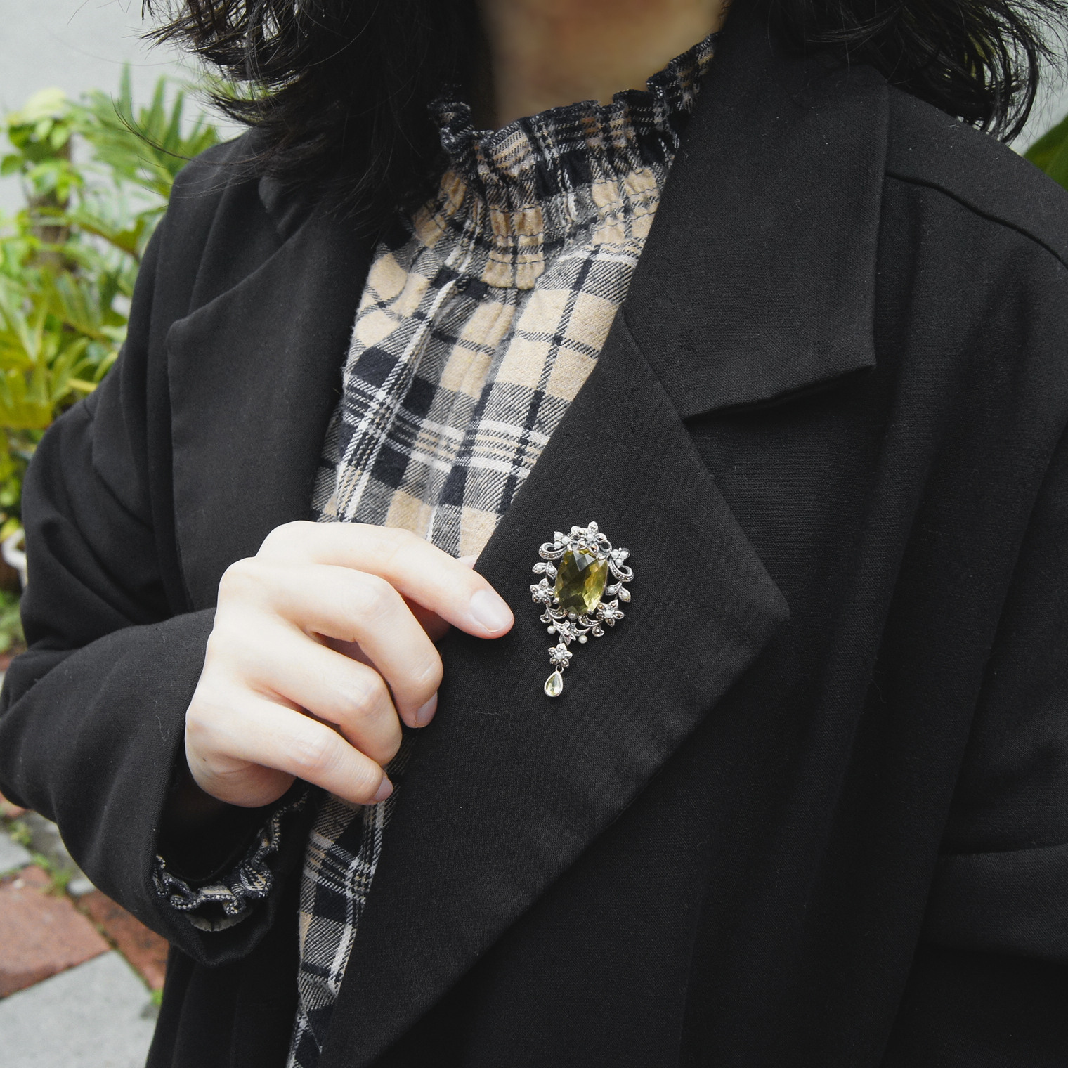 古典檸檬晶花卉胸墜