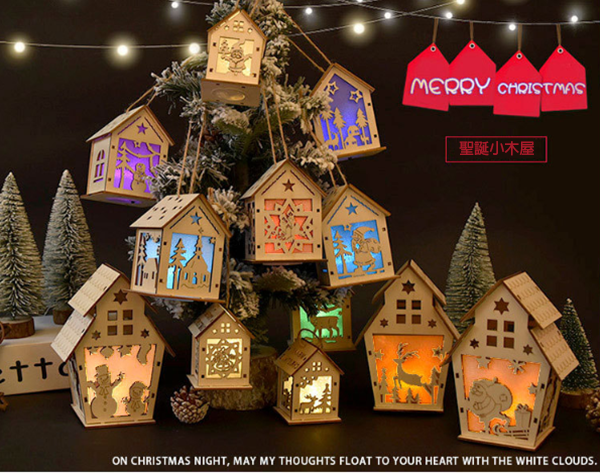 DIY聖誕節發光木質擺件 M329