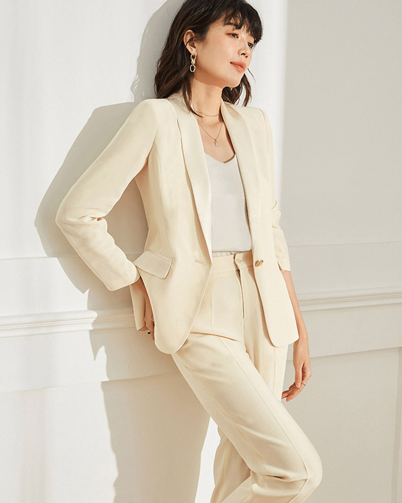 DEER.W 青果領單釦醋酸西裝外套 米杏
