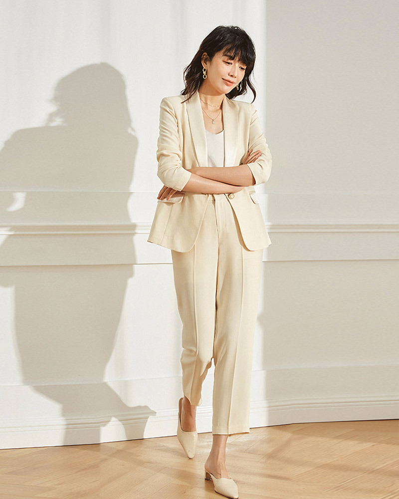 DEER.W 青果領單釦醋酸西裝外套 米杏