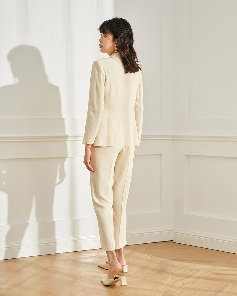 DEER.W 青果領單釦醋酸西裝外套 米杏
