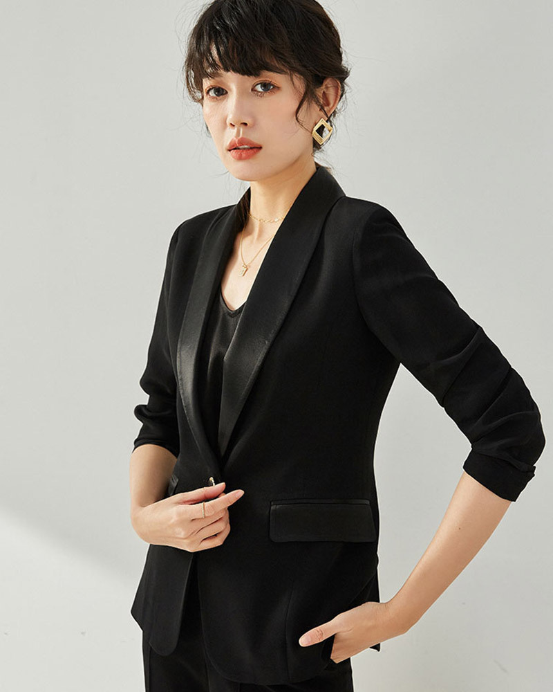 DEER.W 青果領單釦醋酸西裝外套 黑色