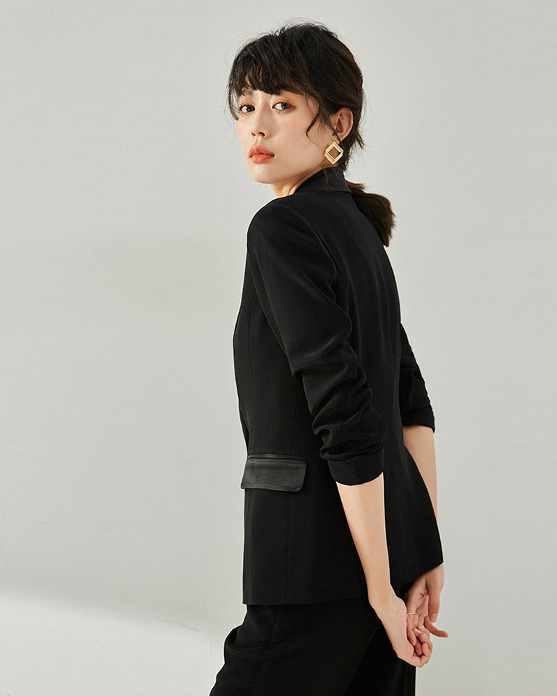 DEER.W 青果領單釦醋酸西裝外套 黑色