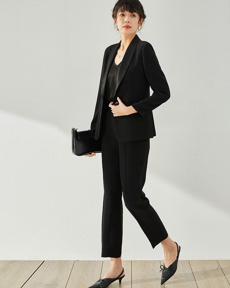 DEER.W 青果領單釦醋酸西裝外套 黑色