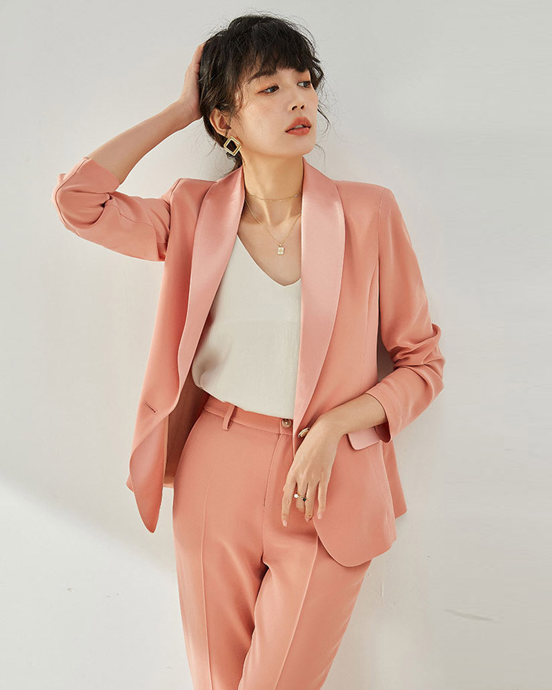 DEER.W 青果領單釦醋酸西裝外套 粉色