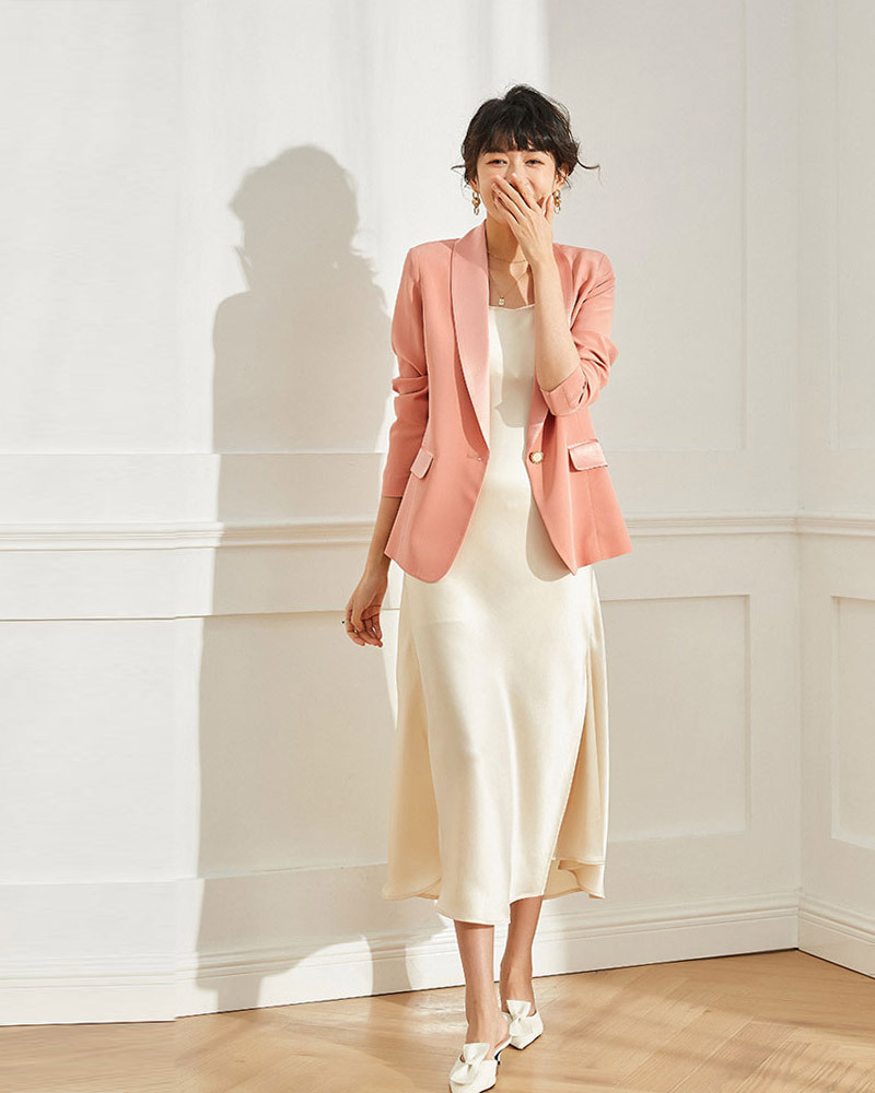 DEER.W 青果領單釦醋酸西裝外套 粉色