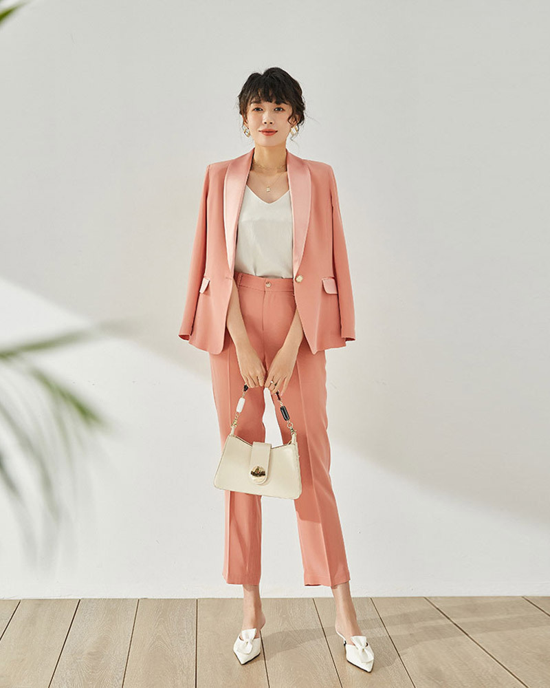 DEER.W 青果領單釦醋酸西裝外套 粉色