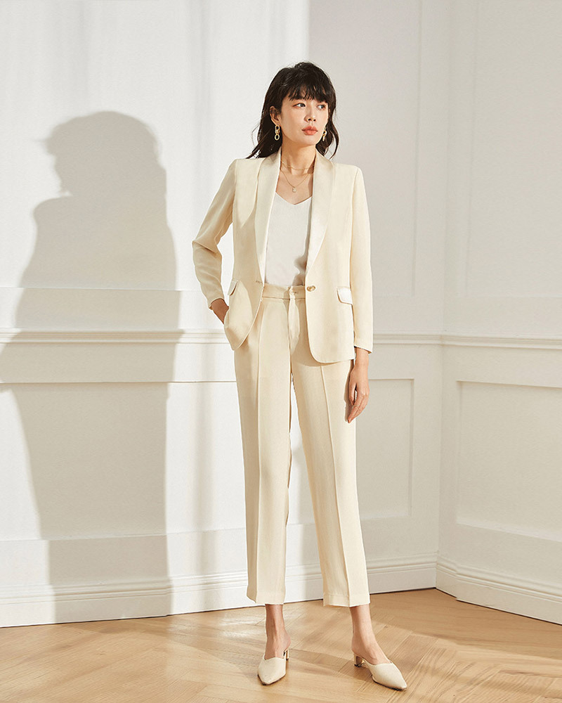DEER.W 高腰單釦九分西裝褲 米杏