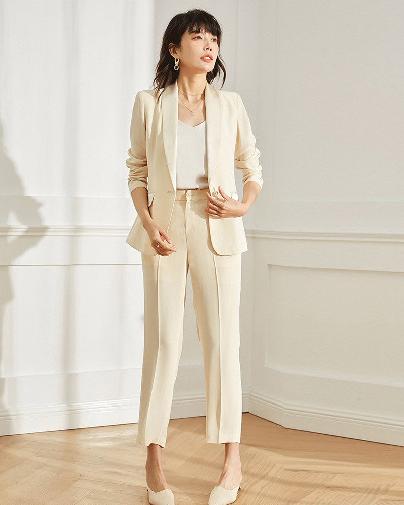 DEER.W 高腰單釦九分西裝褲 米杏