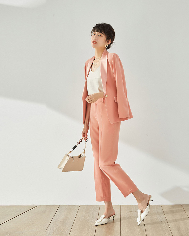 DEER.W 高腰單釦九分西裝褲 粉色