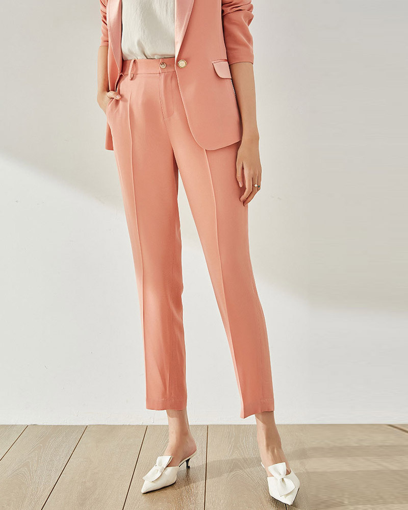 DEER.W 高腰單釦九分西裝褲 粉色