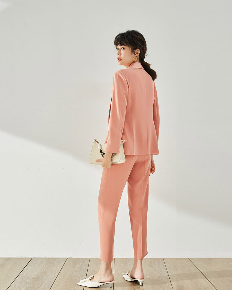 DEER.W 高腰單釦九分西裝褲 粉色