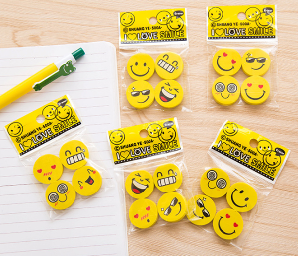 圓形可愛笑臉橡皮擦(一套4個) 36317