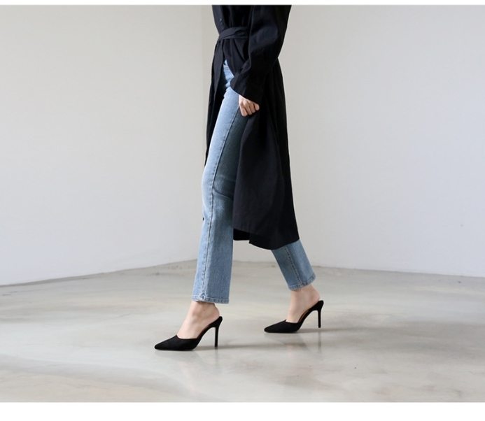 麂皮穆勒鞋/ 尖頭跟拖 (34-40) (灰/黑/軍綠/深藍/豹紋/杏/粉) (6CM/8CM/10CM)