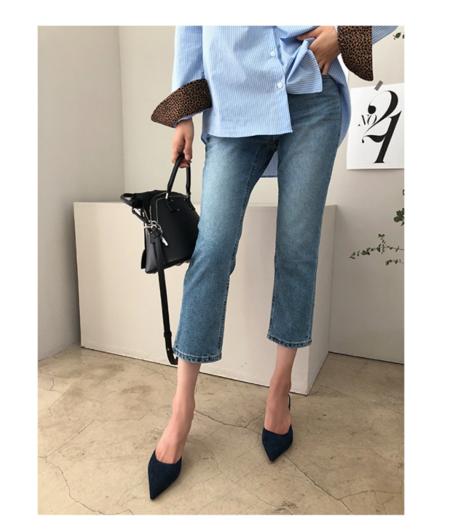 麂皮穆勒鞋/ 尖頭跟拖 (34-40) (灰/黑/軍綠/深藍/豹紋/杏/粉) (6CM/8CM/10CM)