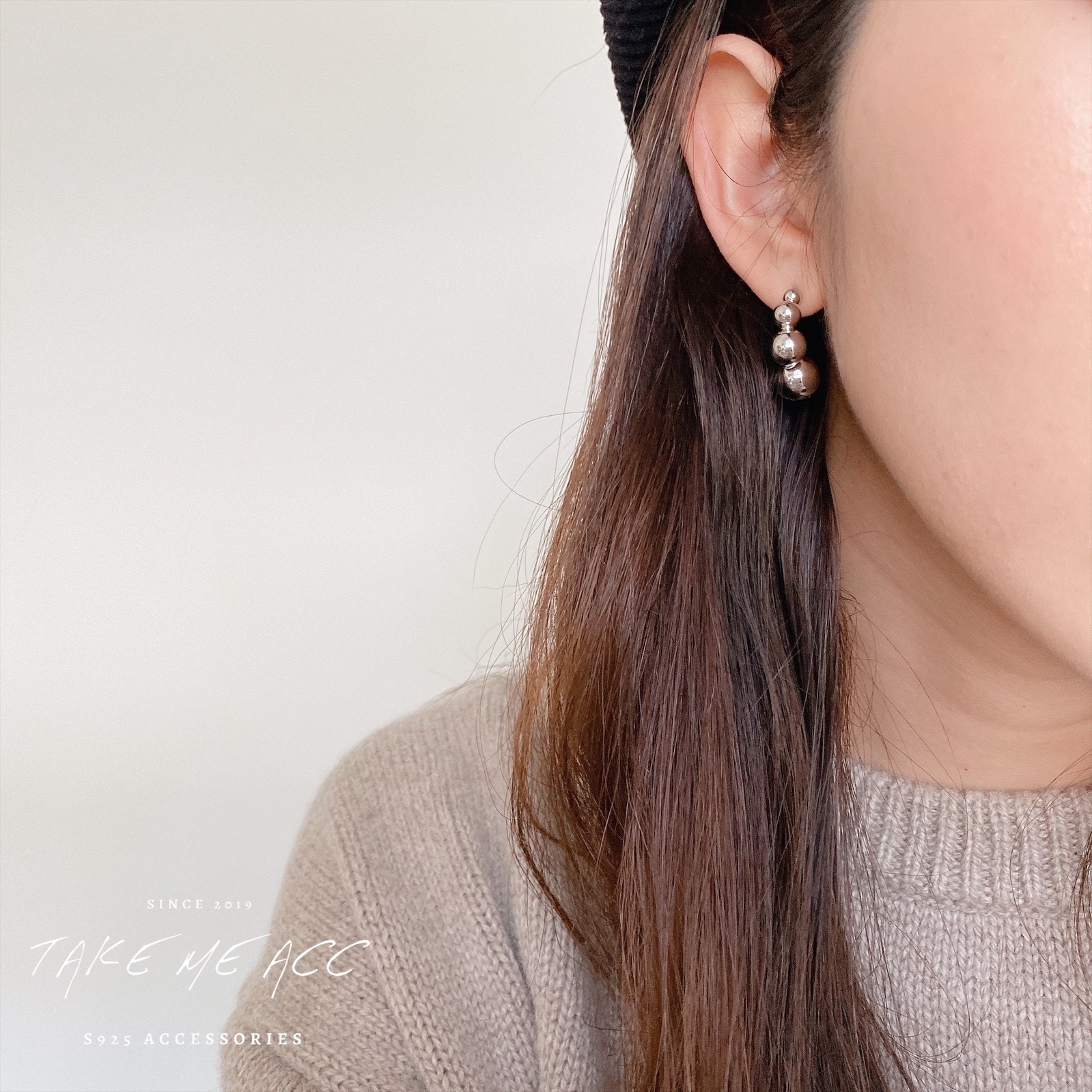 波提半圓 │ 純銀針耳環