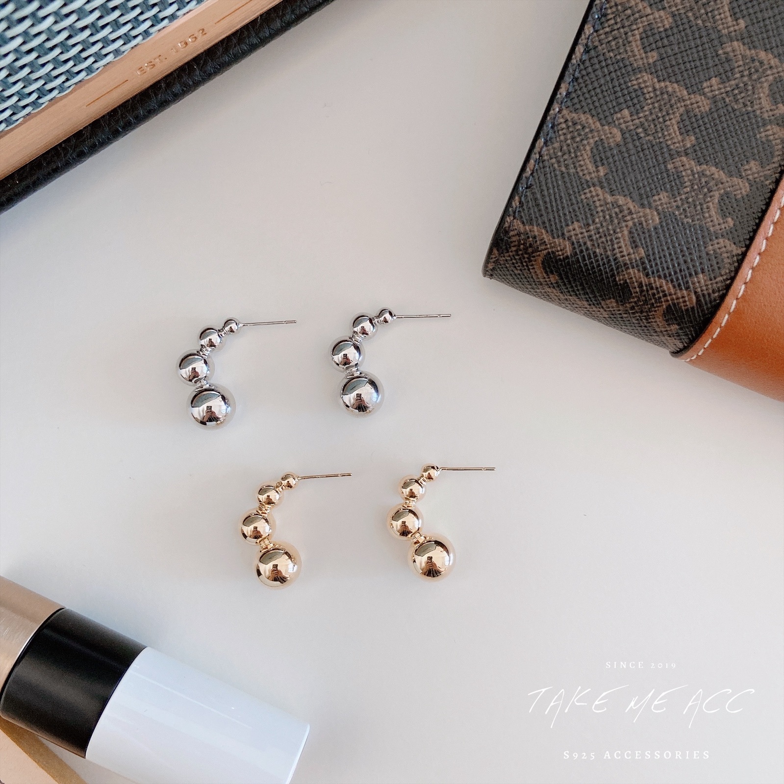 波提半圓 │ 純銀針耳環