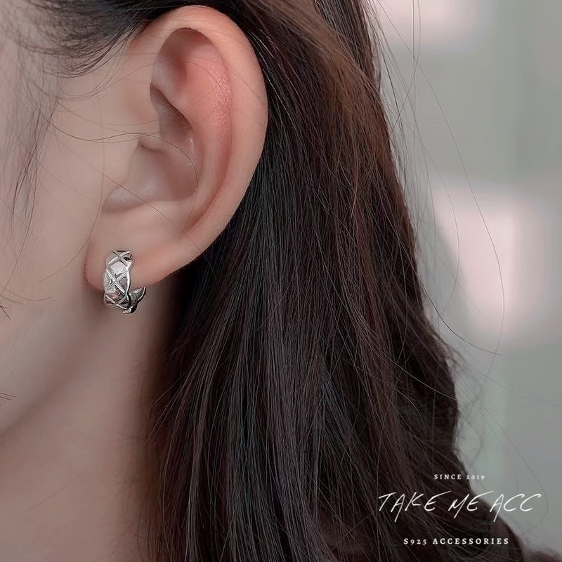 菱格光環 │ 全純銀耳環