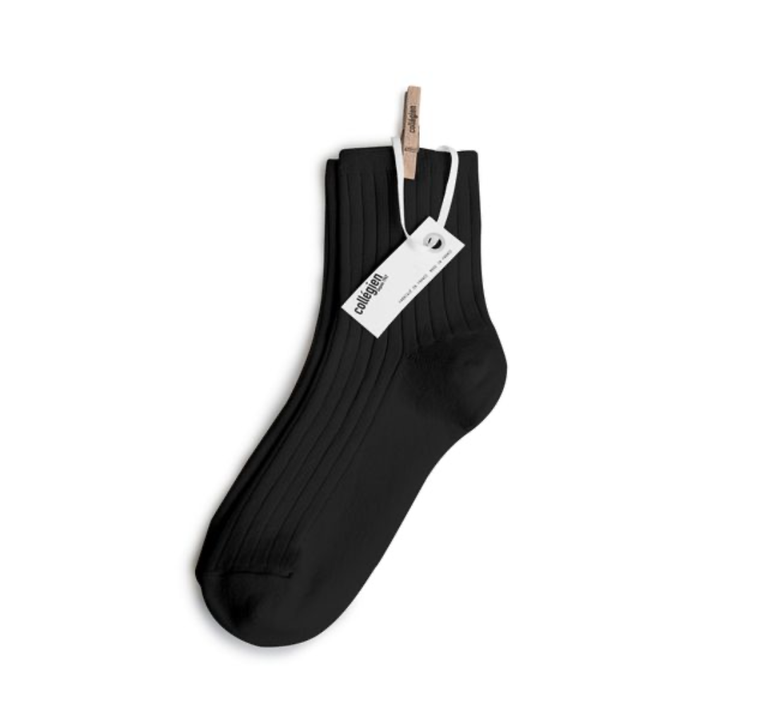 COLLÉGIEN - La Mini Ribbed Ankle Socks（Noir de Charbon）