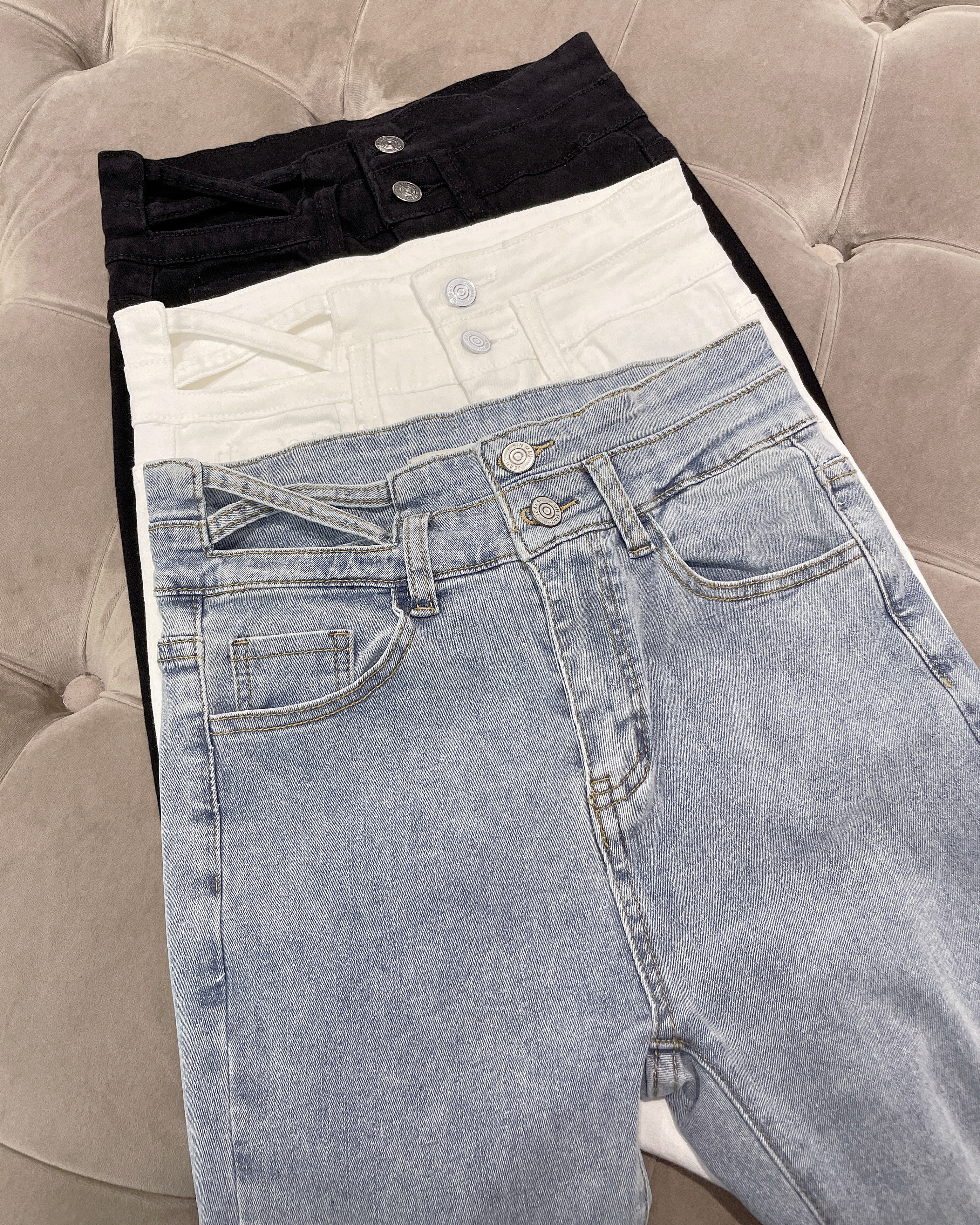 高腰側交叉割破牛仔褲