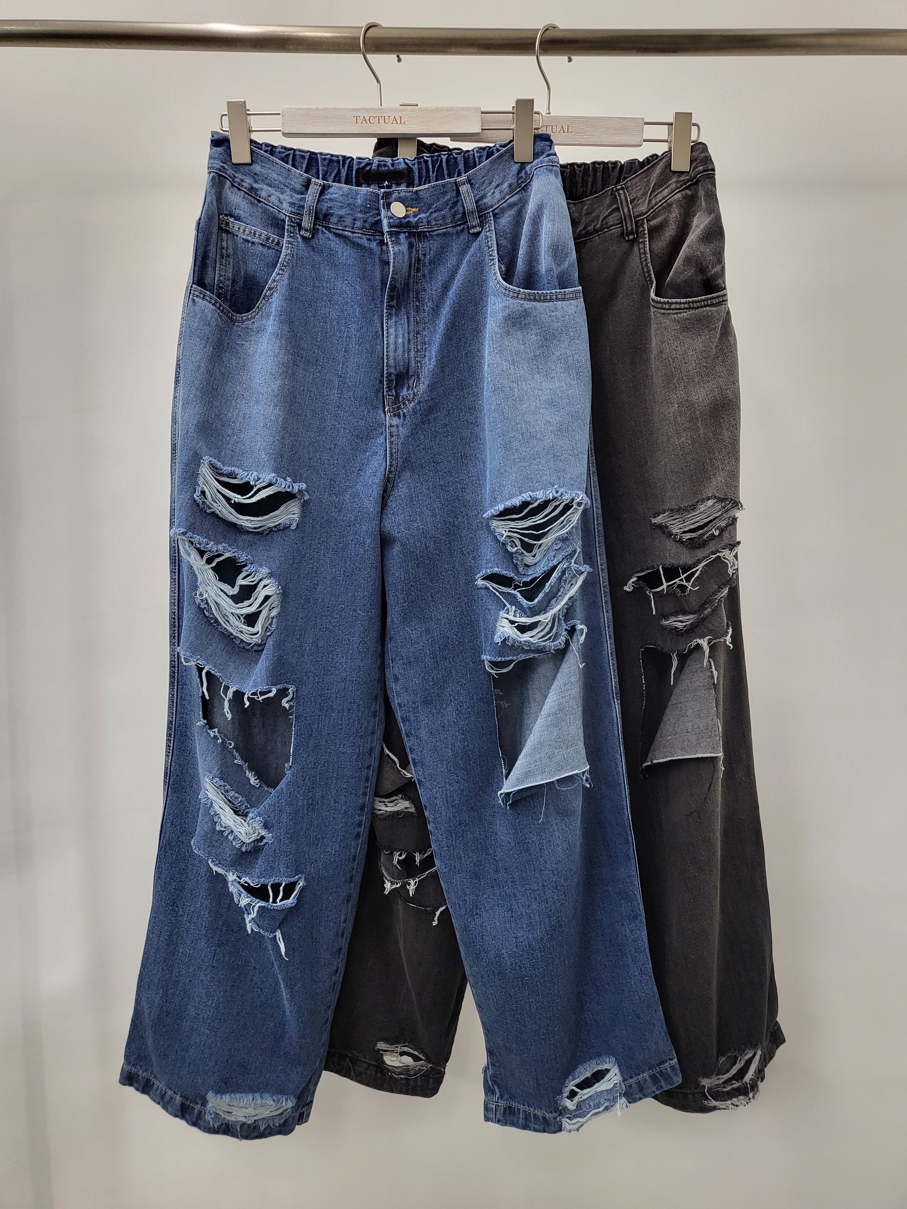 破洞直筒牛仔褲 J588