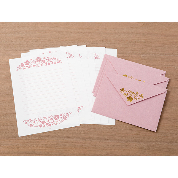 燙金信紙信封組 花卉粉｜日本MIDORI