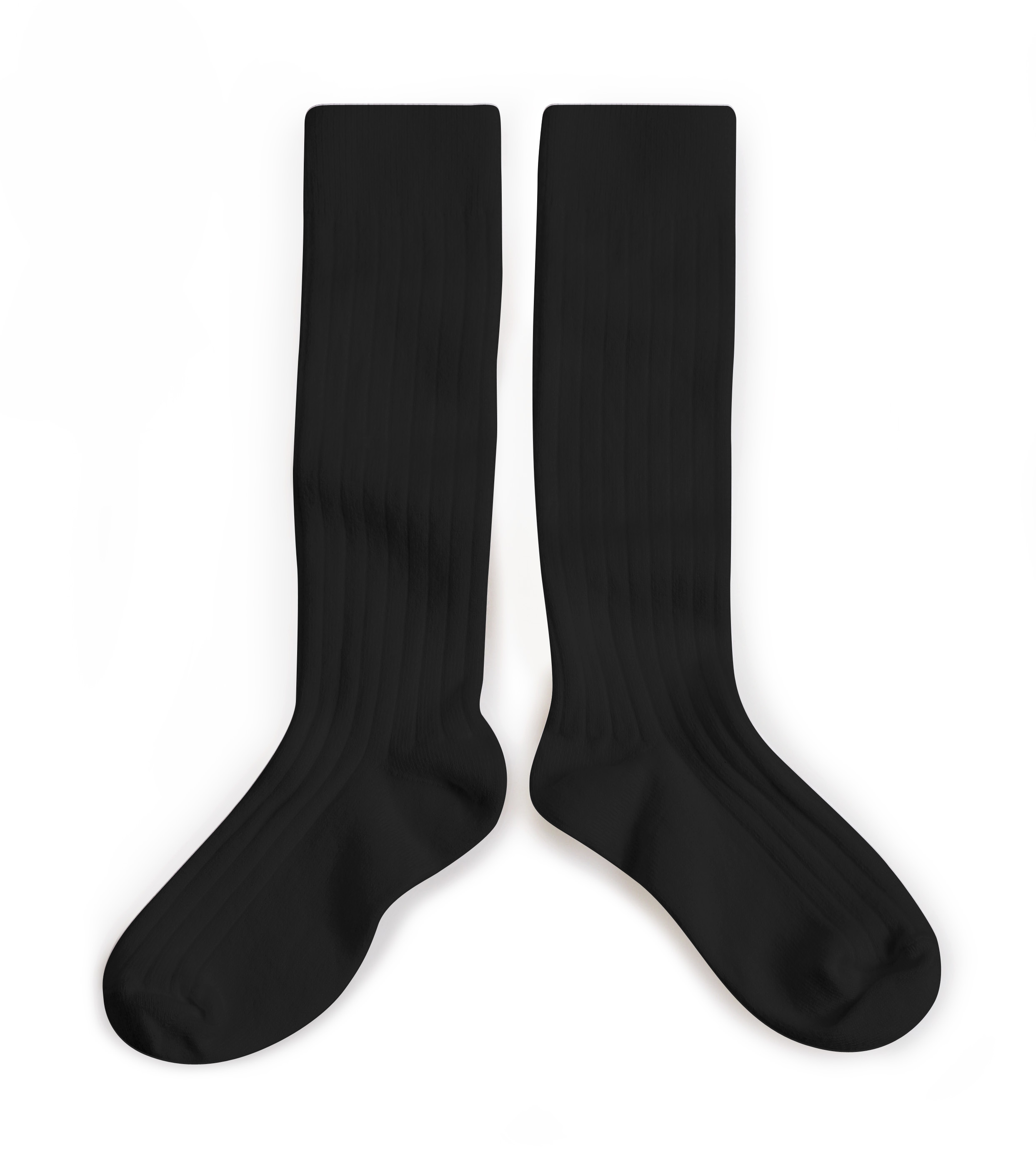 COLLÉGIEN - La Haute Ribbed Knee High Socks（Noir Charbon）