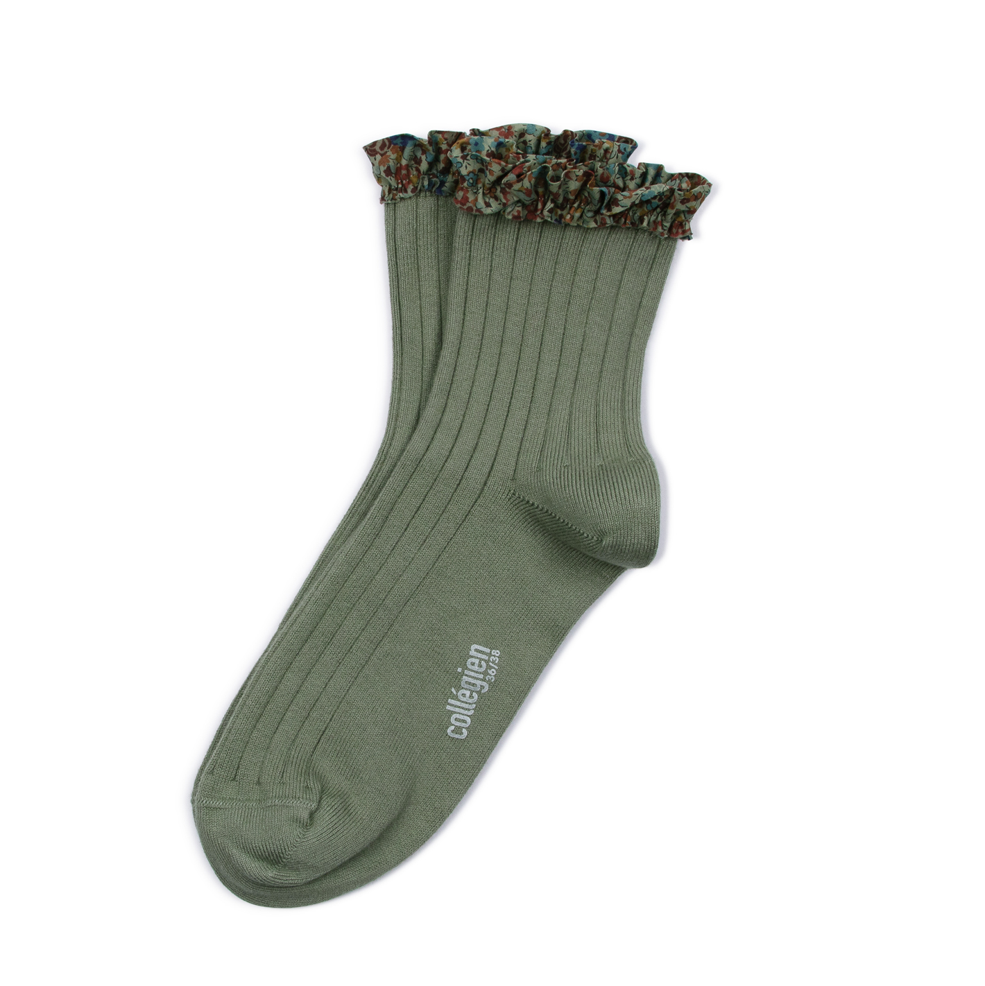 COLLÉGIEN - Charlotte Liberty Ruffle Ribbed Ankle Socks（Sauge）