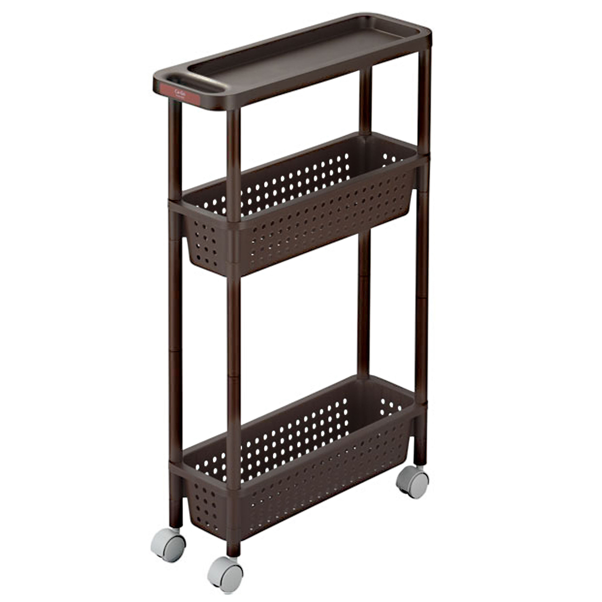 日本品牌 SANKA 窄身3層滑輪儲物架 (H77 x 48 x 17cm) 啡色 -232179