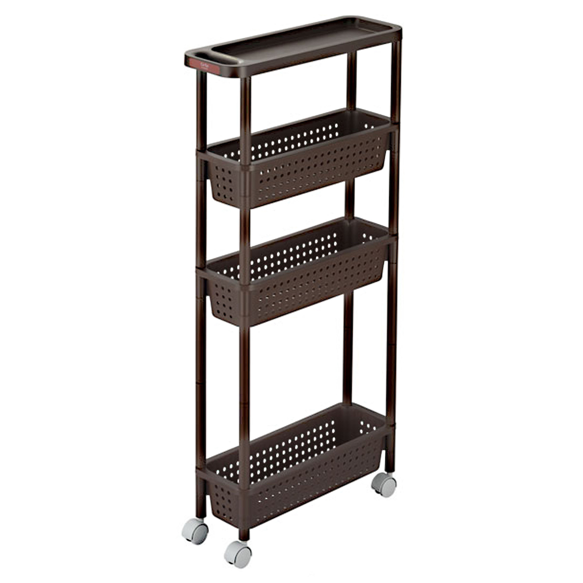 日本品牌 SANKA 窄身4層滑輪儲物架 (H101 x 48 x 17cm) 啡色 -232193