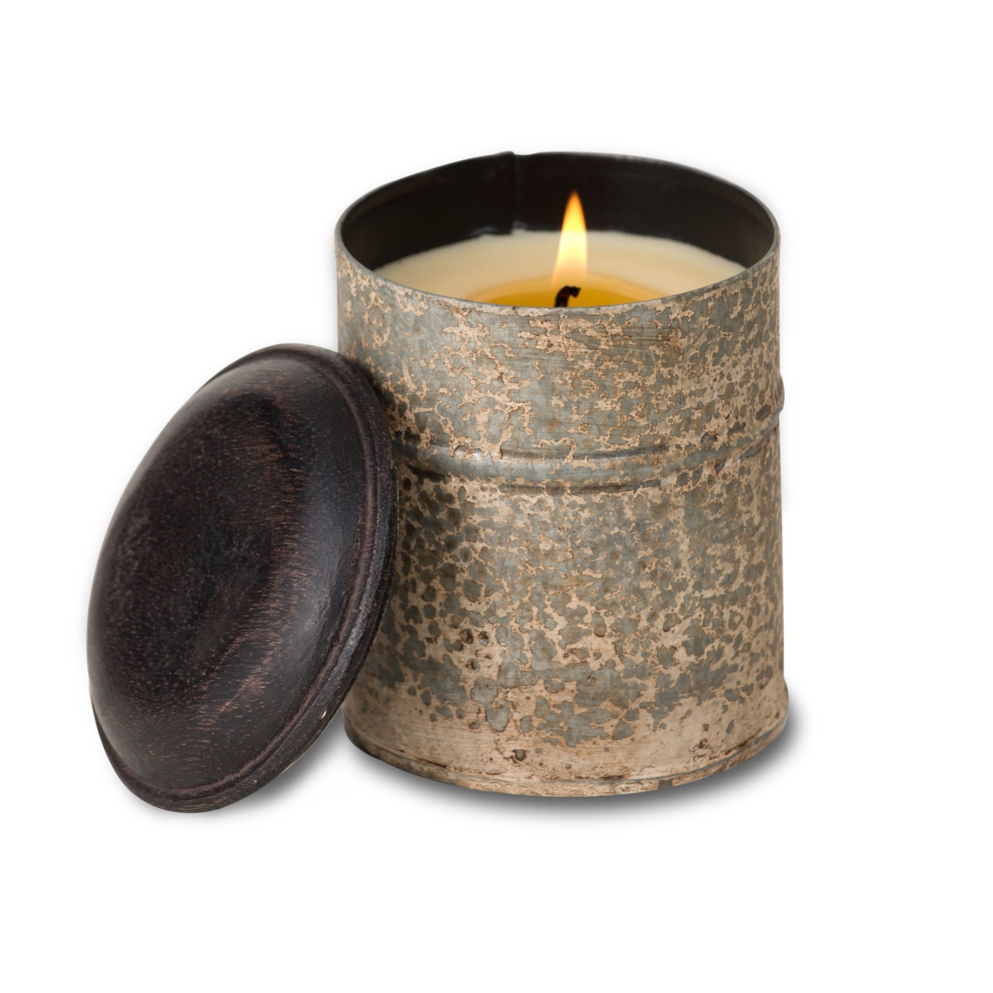 美國手工蠟燭 Tobacco Bark 甜木菸草-白色鐵鏽木蓋鋁罐