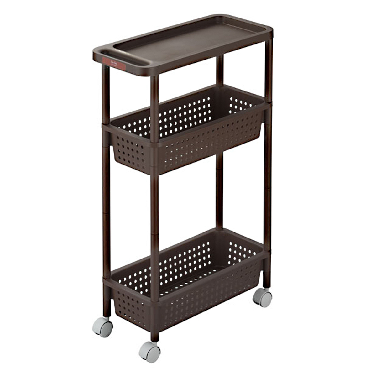 日本品牌 SANKA 窄身3層滑輪儲物架 (H77 x 48 x 22cm) 啡色 -232223