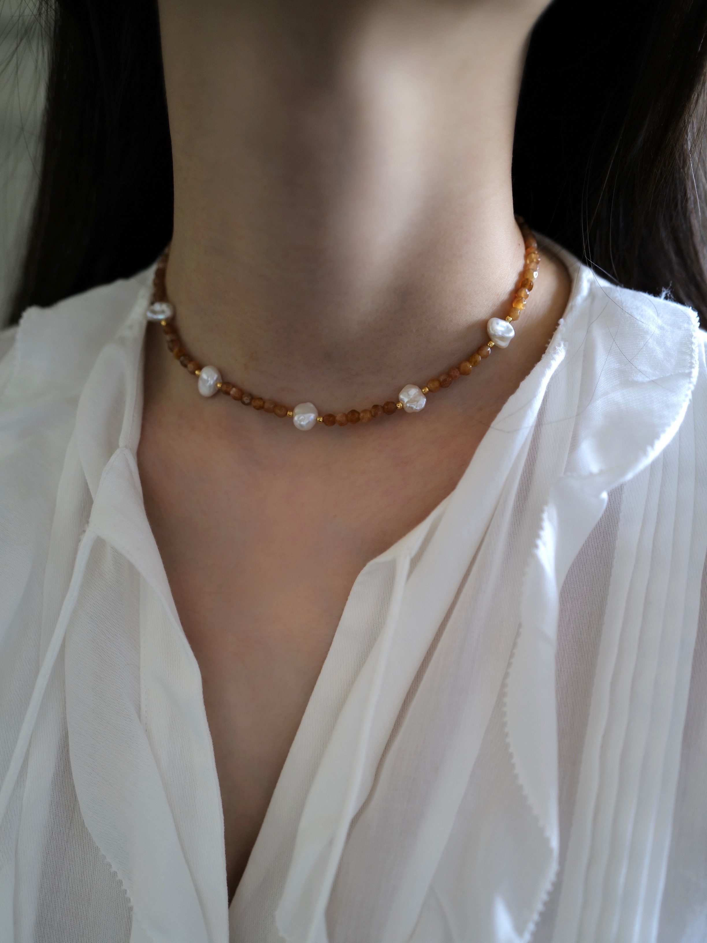 Sunstone Pearls Necklace｜14K