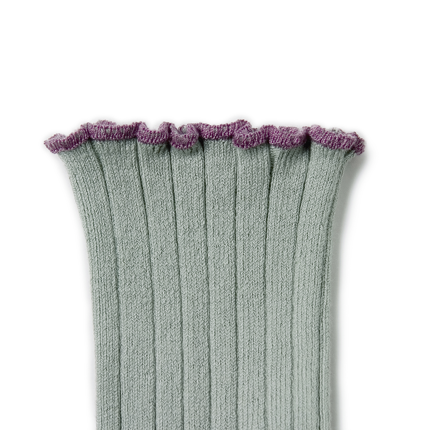 COLLÉGIEN - Delphine Lettuce Trim Ribbed Socks（Aigue marine）