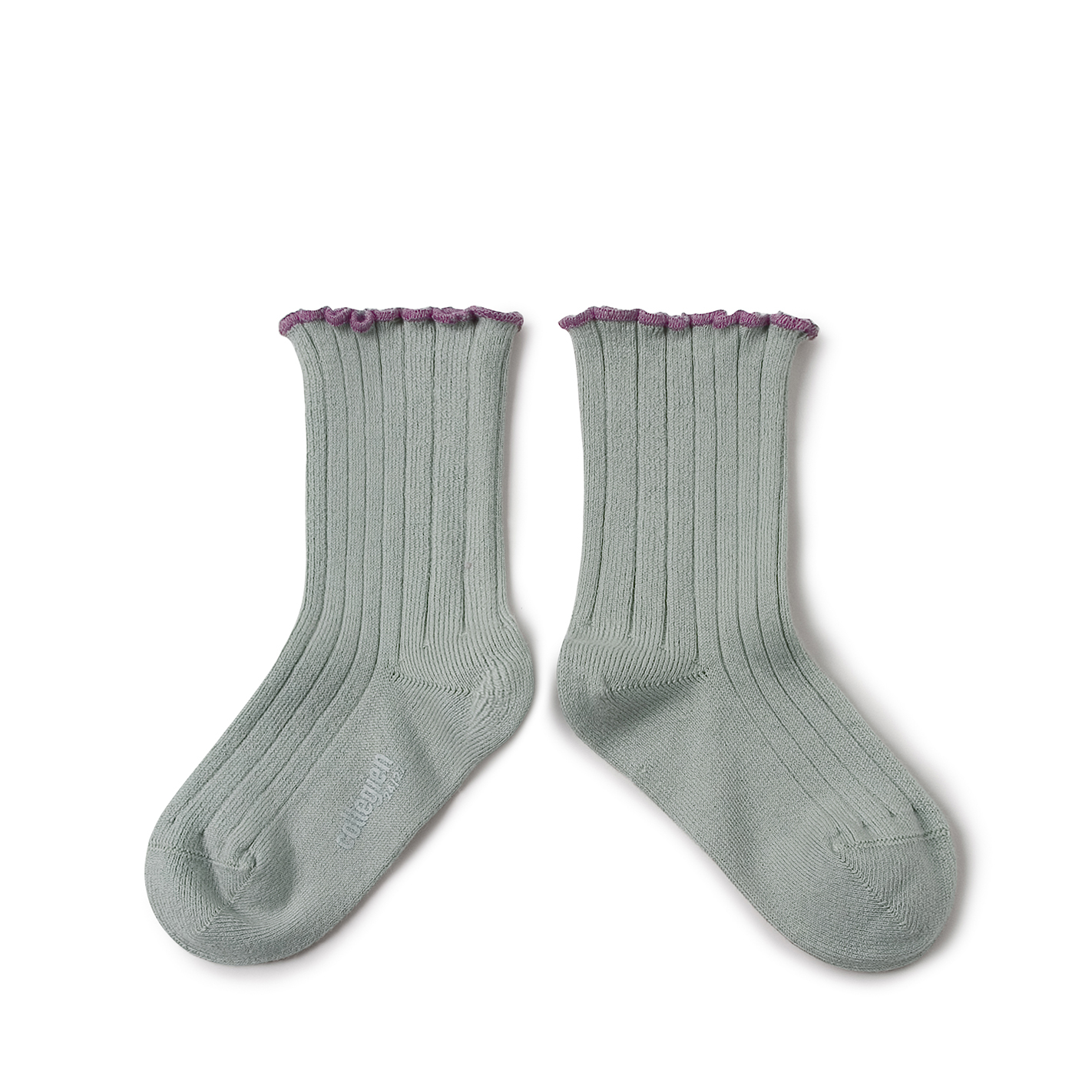 COLLÉGIEN - Delphine Lettuce Trim Ribbed Socks（Aigue marine）