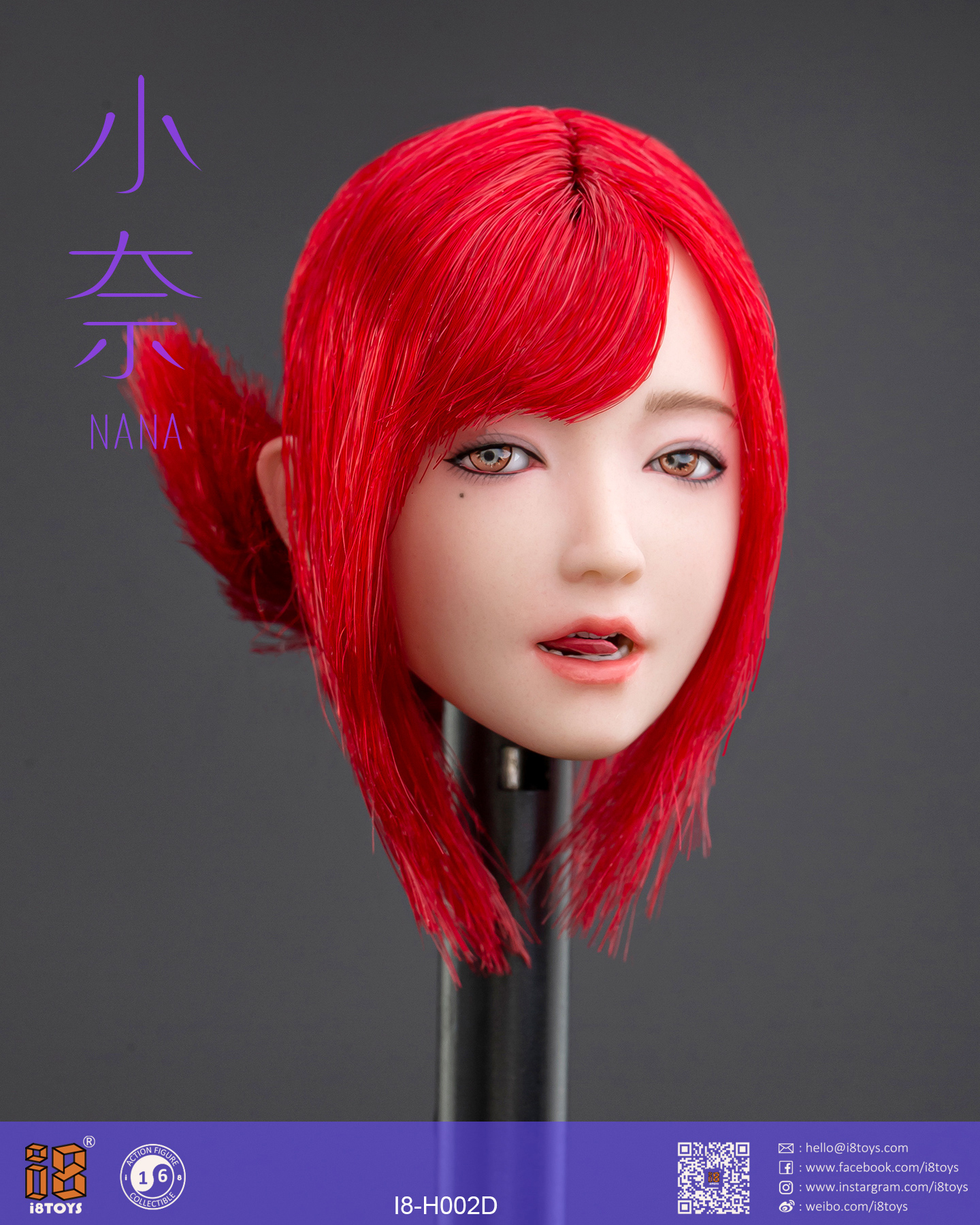 訂金] i8TOYS : 1/6 小奈奈I8-H002 可動眼球+可動可換舌頭女頭雕