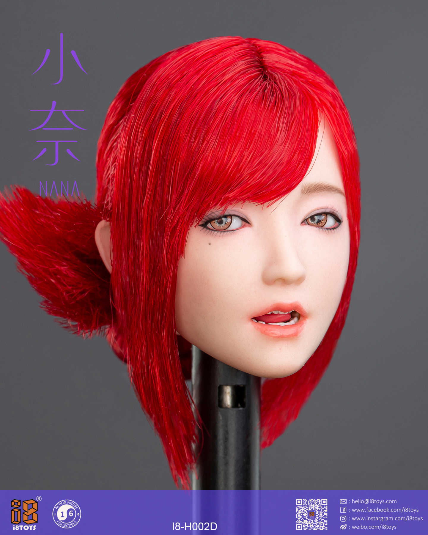 訂金] i8TOYS : 1/6 小奈奈I8-H002 可動眼球+可動可換舌頭女頭雕