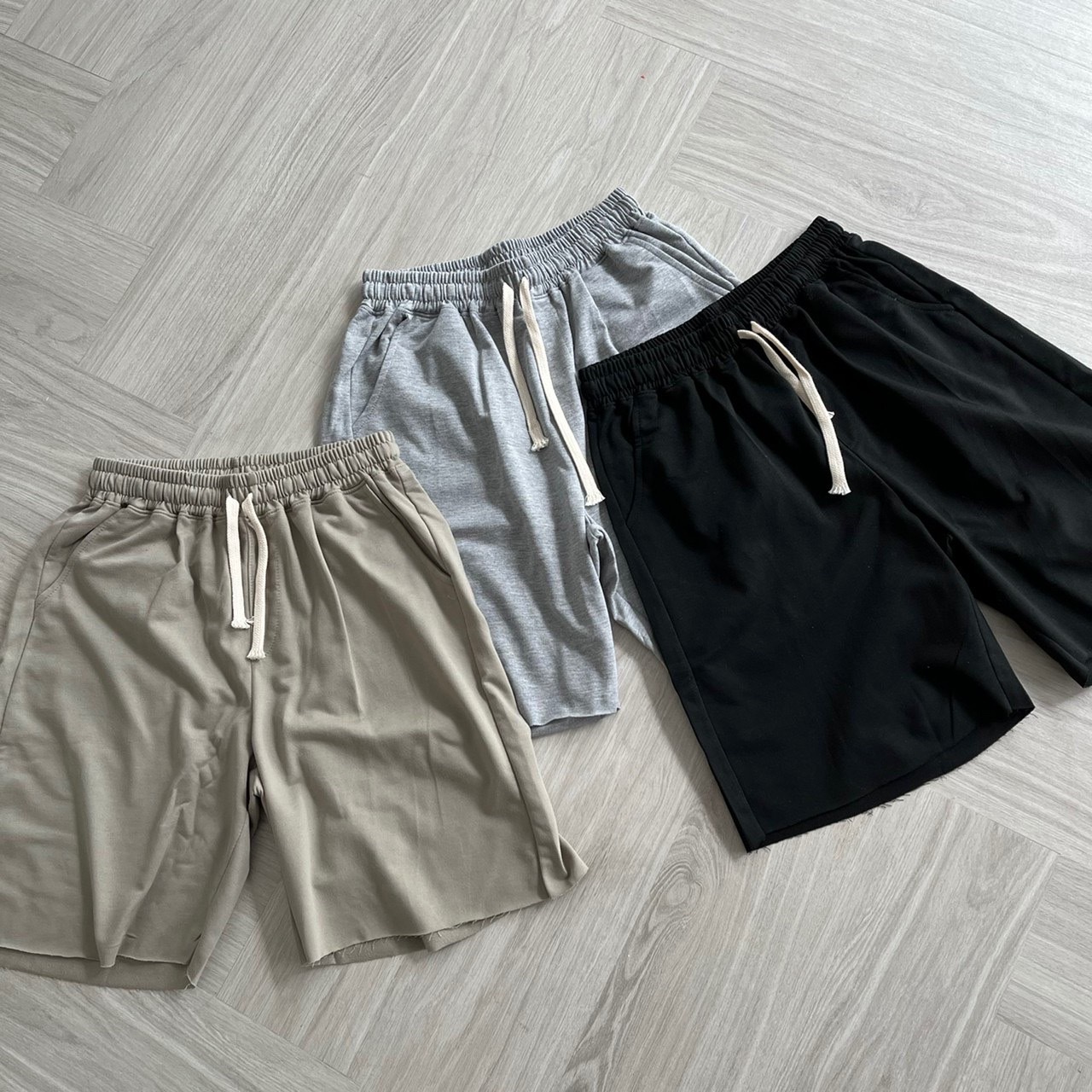 自訂款 米色抽繩薄款 棉短褲 不修邊 543