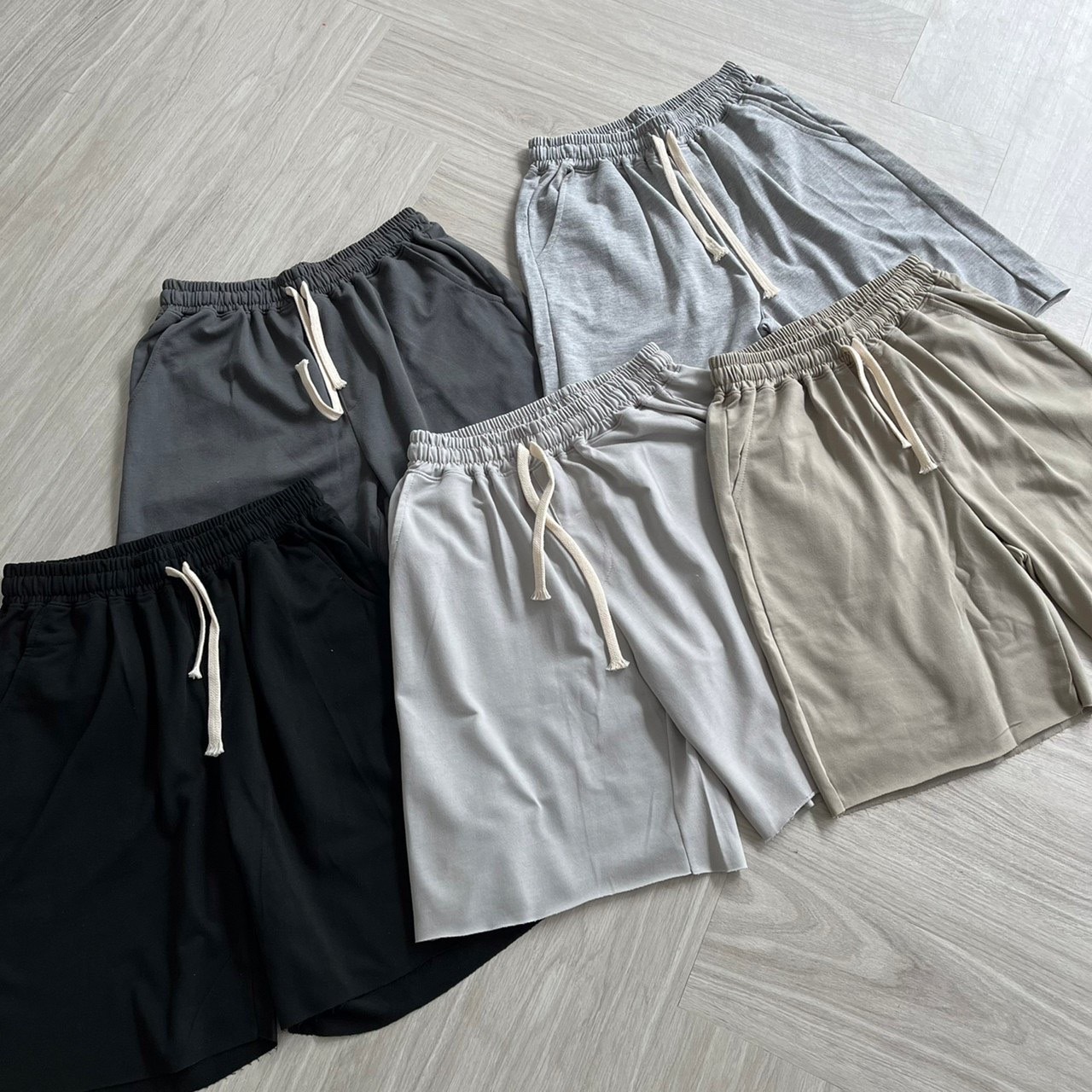 自訂款 米色抽繩薄款 棉短褲 不修邊 543