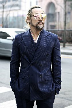 大劍領條紋雙排扣休閒西裝外套