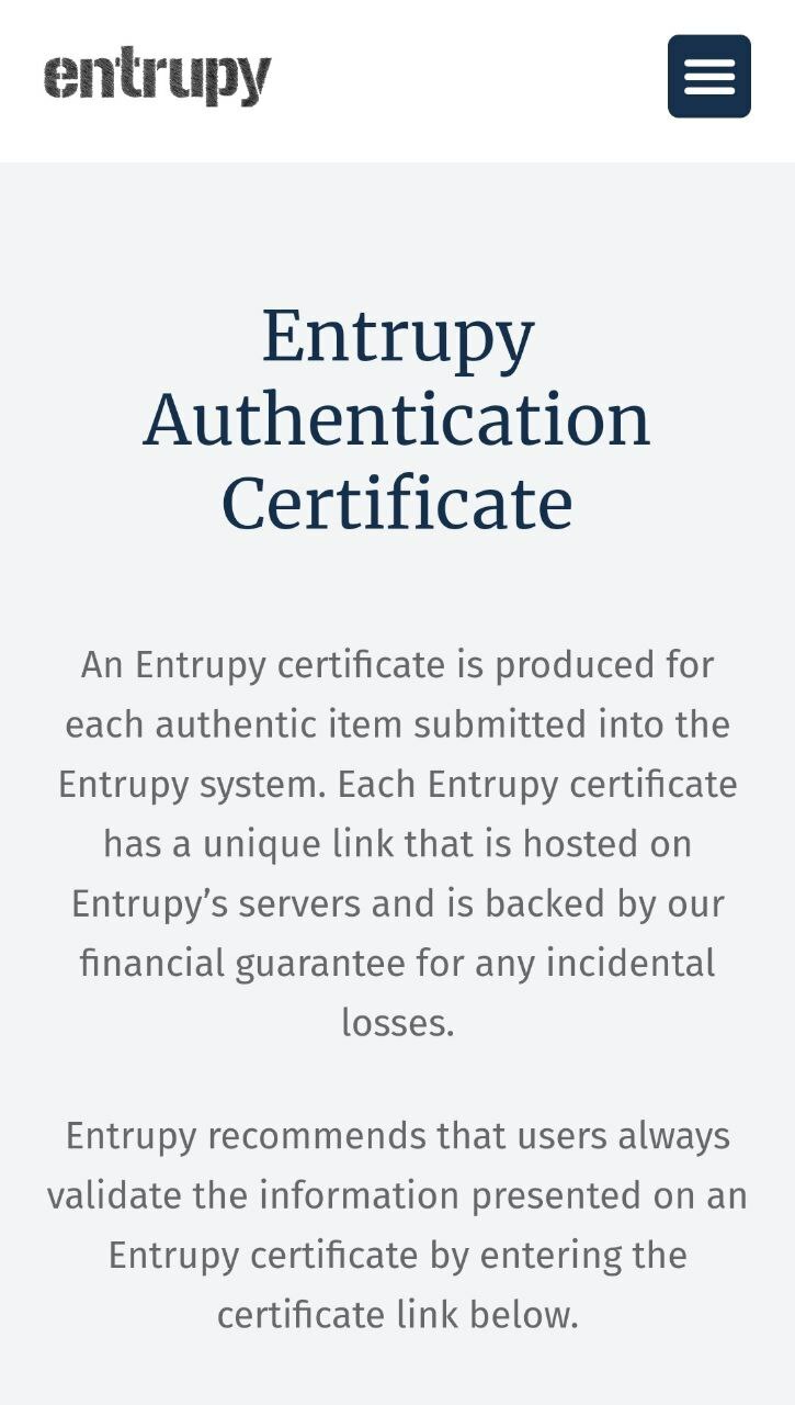 Entrupy Authentication Certificate