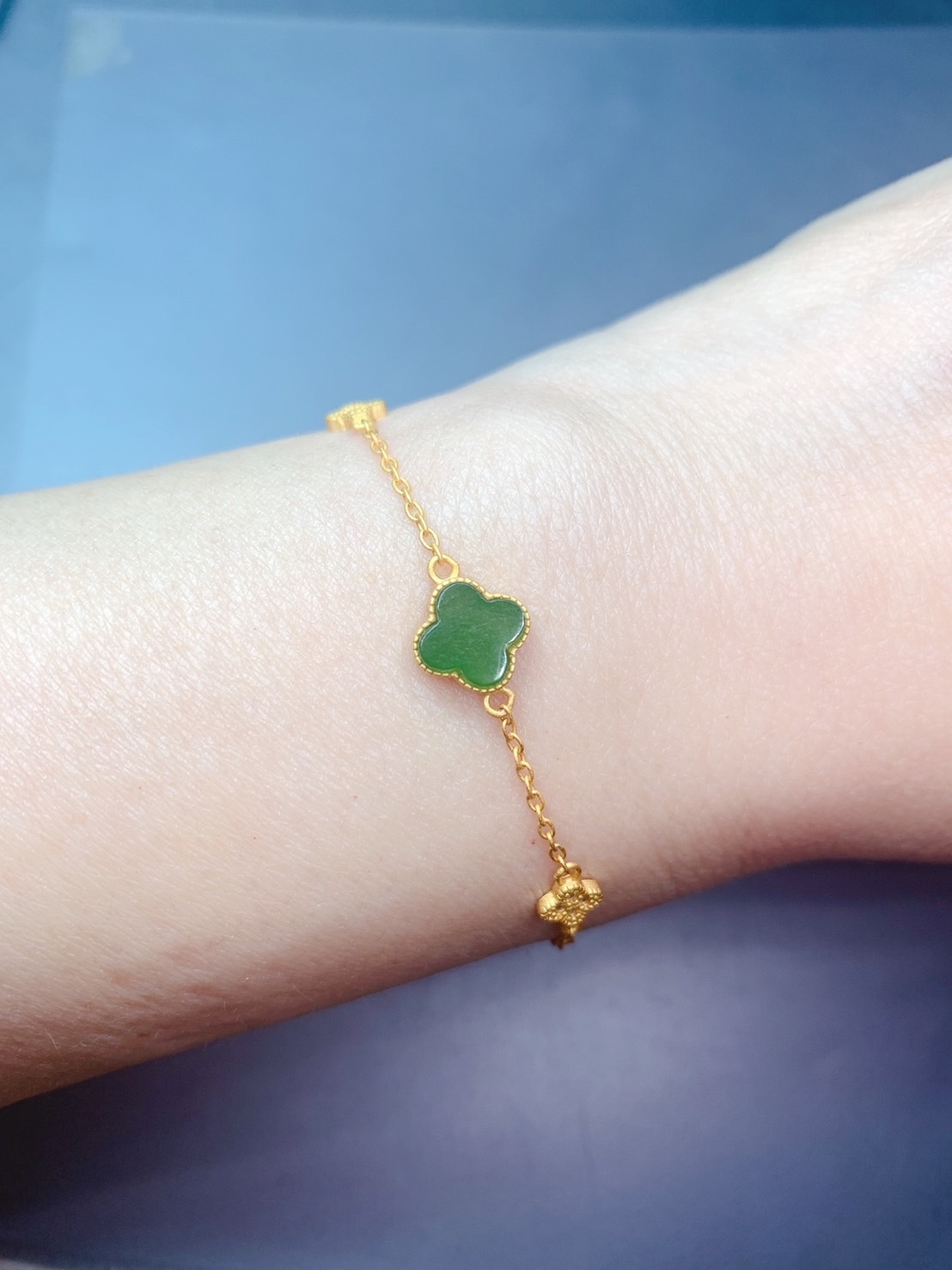 幸運四葉草丨 和田碧玉設計銀手鍊