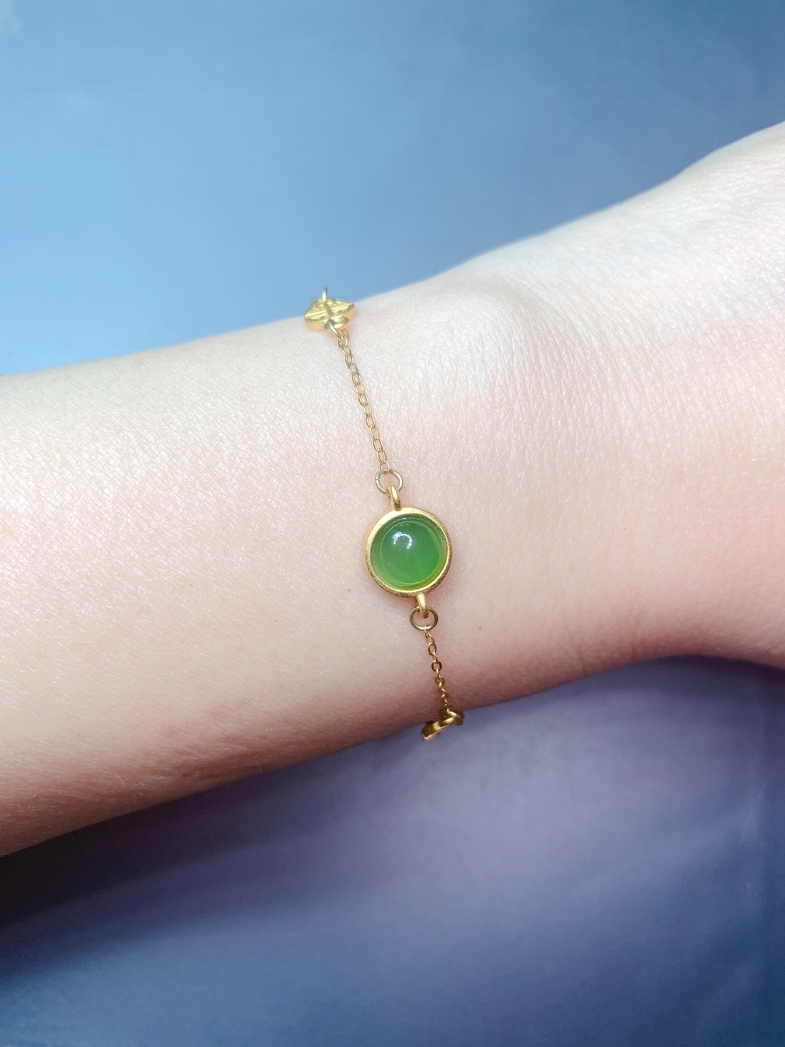 圓滿丨 和田碧玉設計銀手鍊