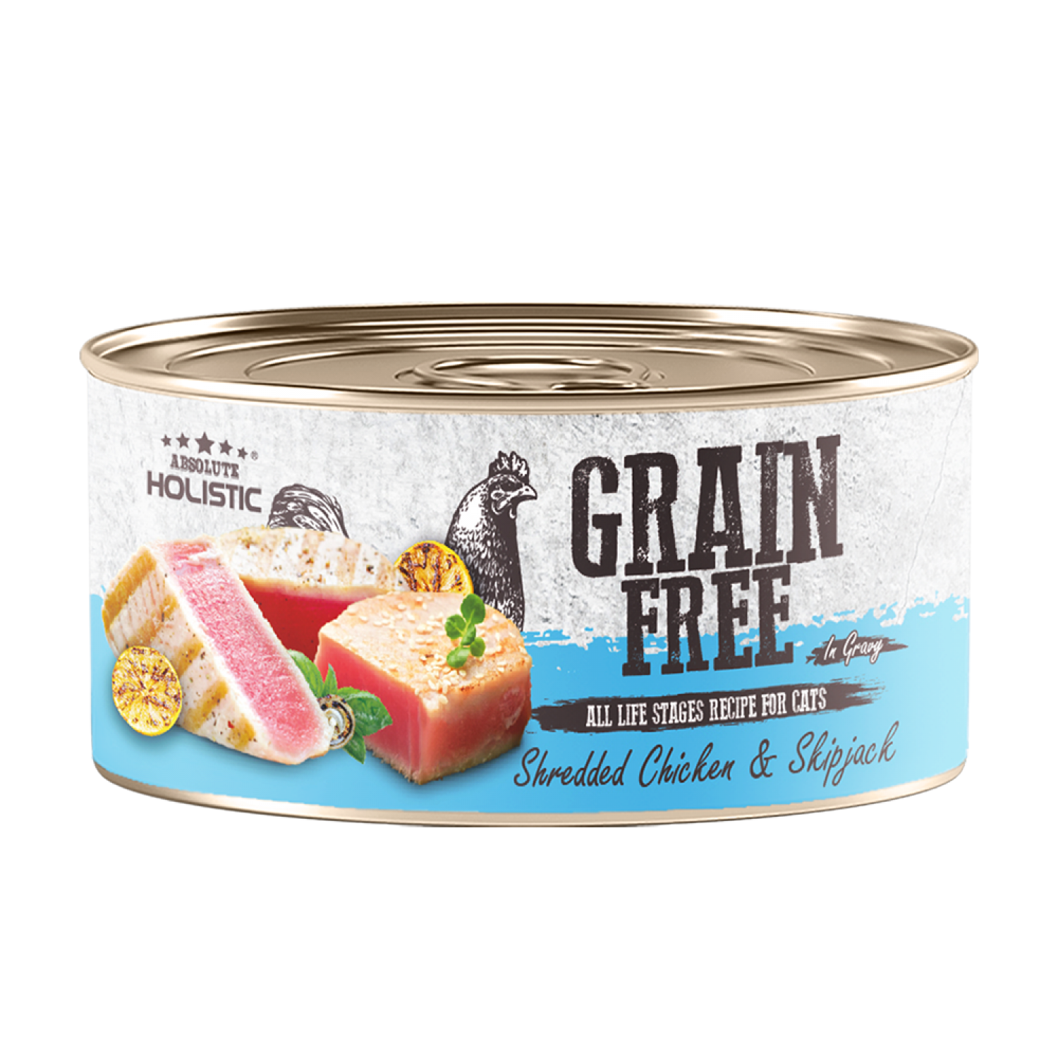Absolute Holistic Grain Free 肉絲湯汁貓罐 80g - Chicken & Skipjack 雞絲+鰹魚