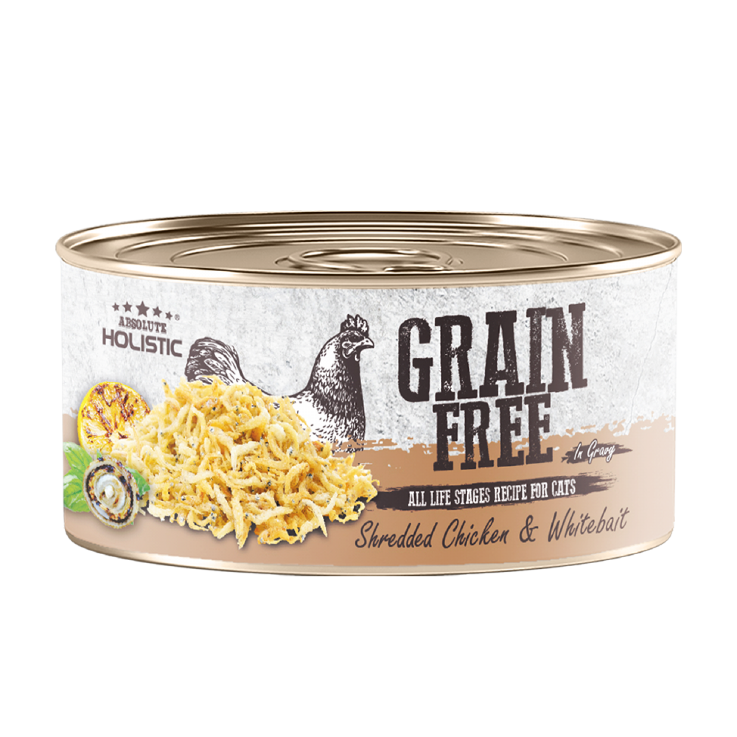 Absolute Holistic Grain Free 肉絲湯汁貓罐 80g - Chicken & Whitebait 雞絲+銀魚